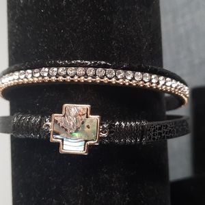 Black Leather Gold Cross Religious Abolone Shell Pearl Magnetic Closure …